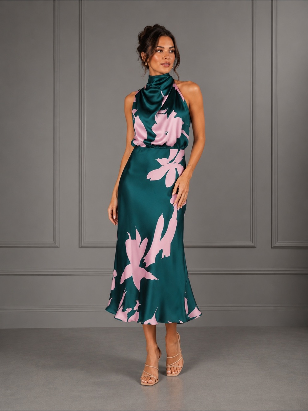 PETAL & PUP Anabelle Halter Neck Midi Dress B270